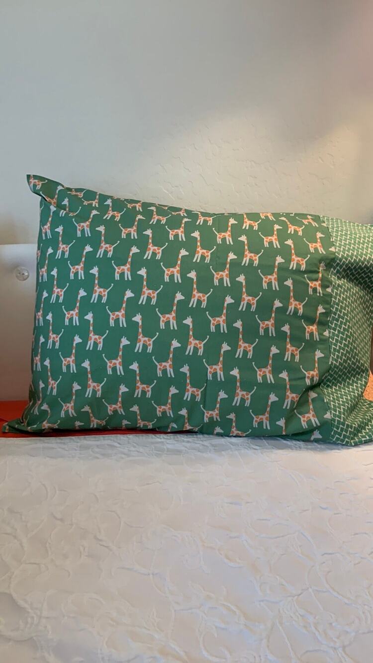Handmade Giraffe Pillowcases, Green Cotton, Standard Size (Set)